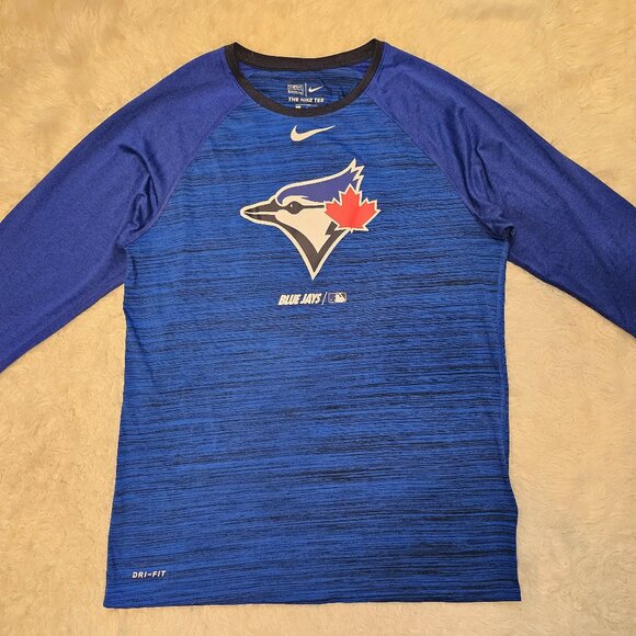 The Nike Tee Men's Toronto Blue Jays Ac Velocity Raglan Legend 3/4 Sleeves Shirt - Picture 2 of 9